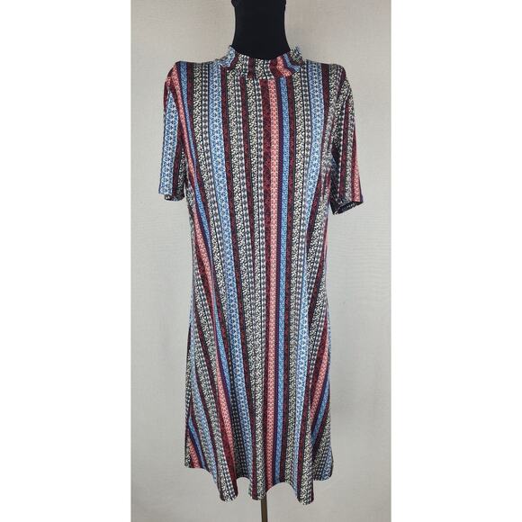 BCB Generation Dress Womens L Striped mock neck boho shift funky fun festival - Picture 1 of 11